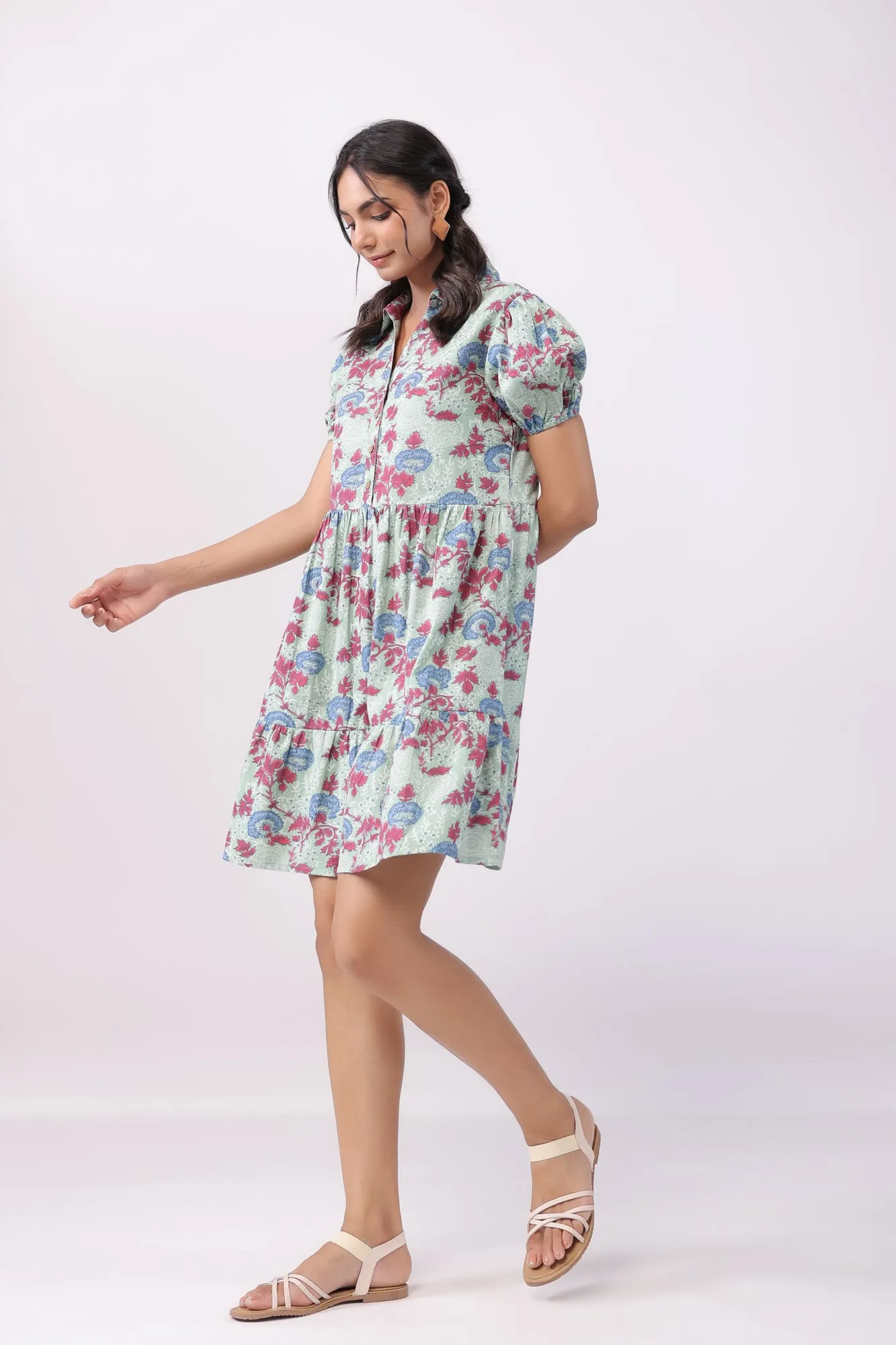 Blossom Beauty Pista Green Cotton Dress