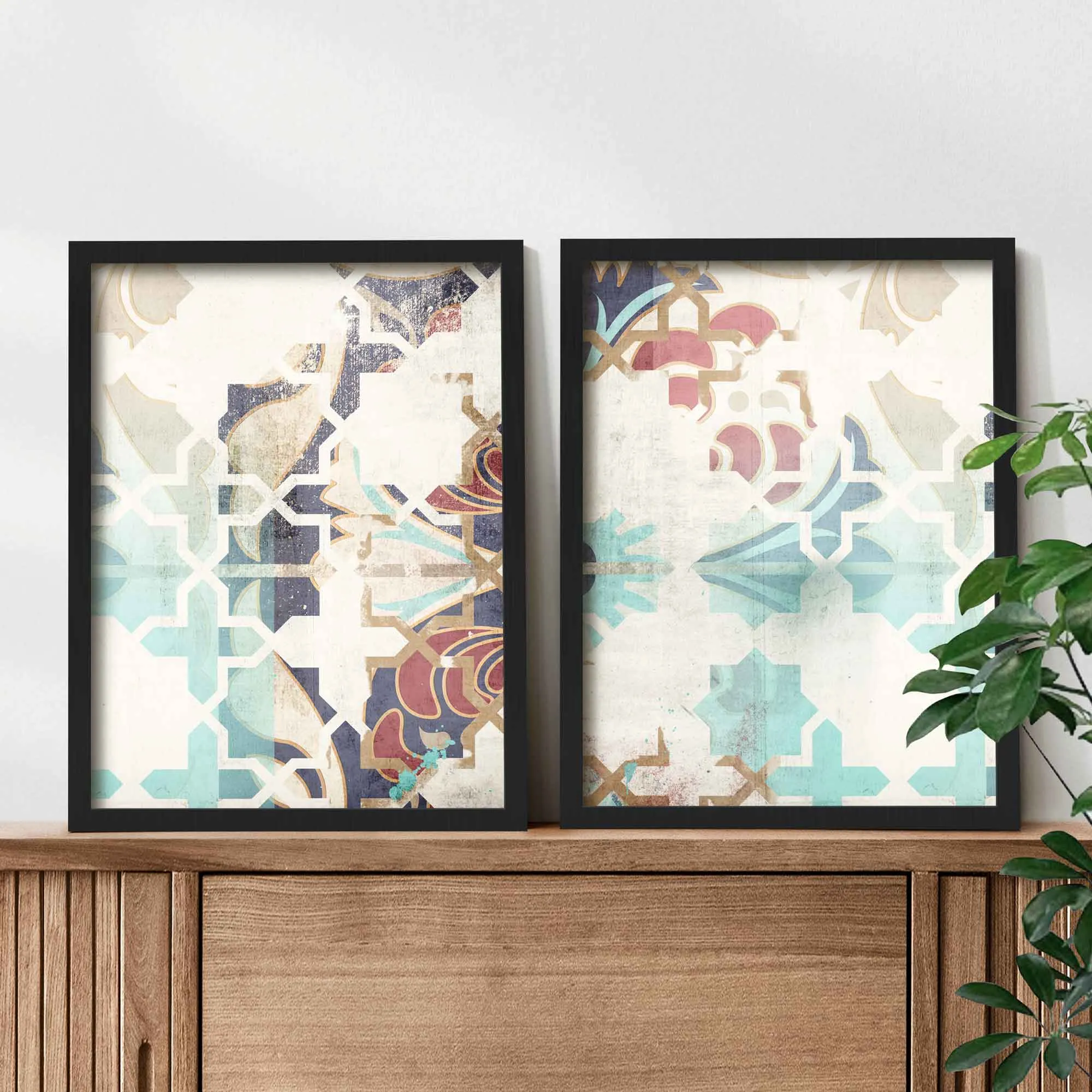 Blue Moroccan Tiles Wall Art Set