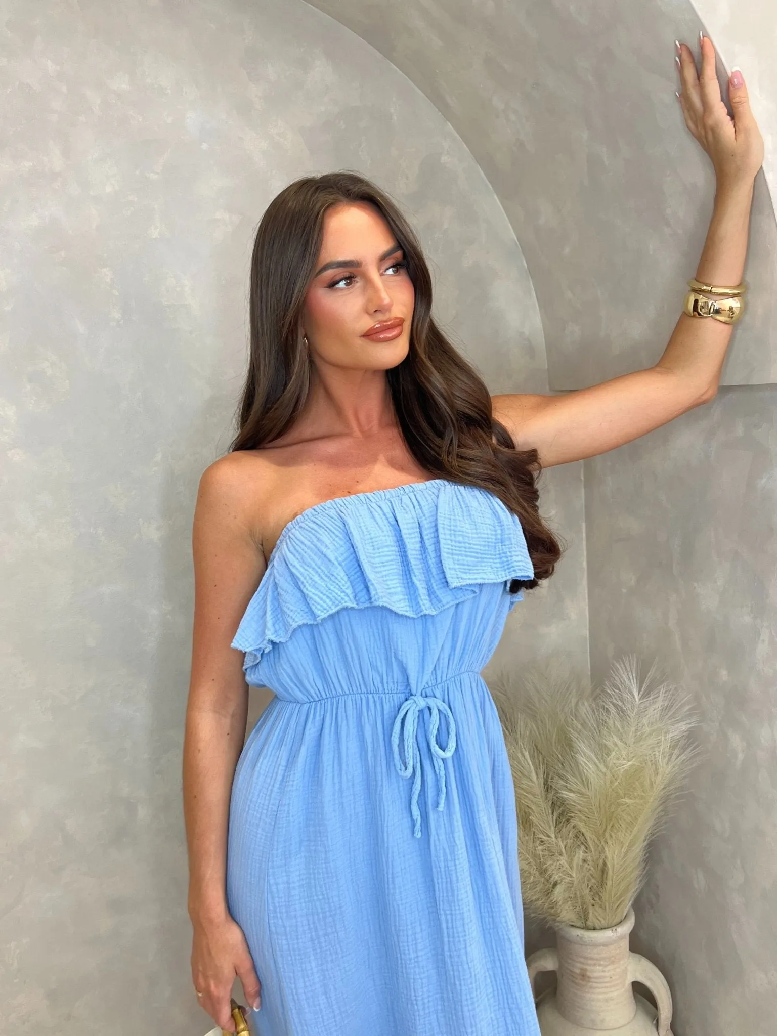 Blue Santorini Bardot Maxi Dress