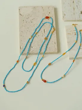 Blue Turquoise Red Onyx Multi-element Beaded Necklace