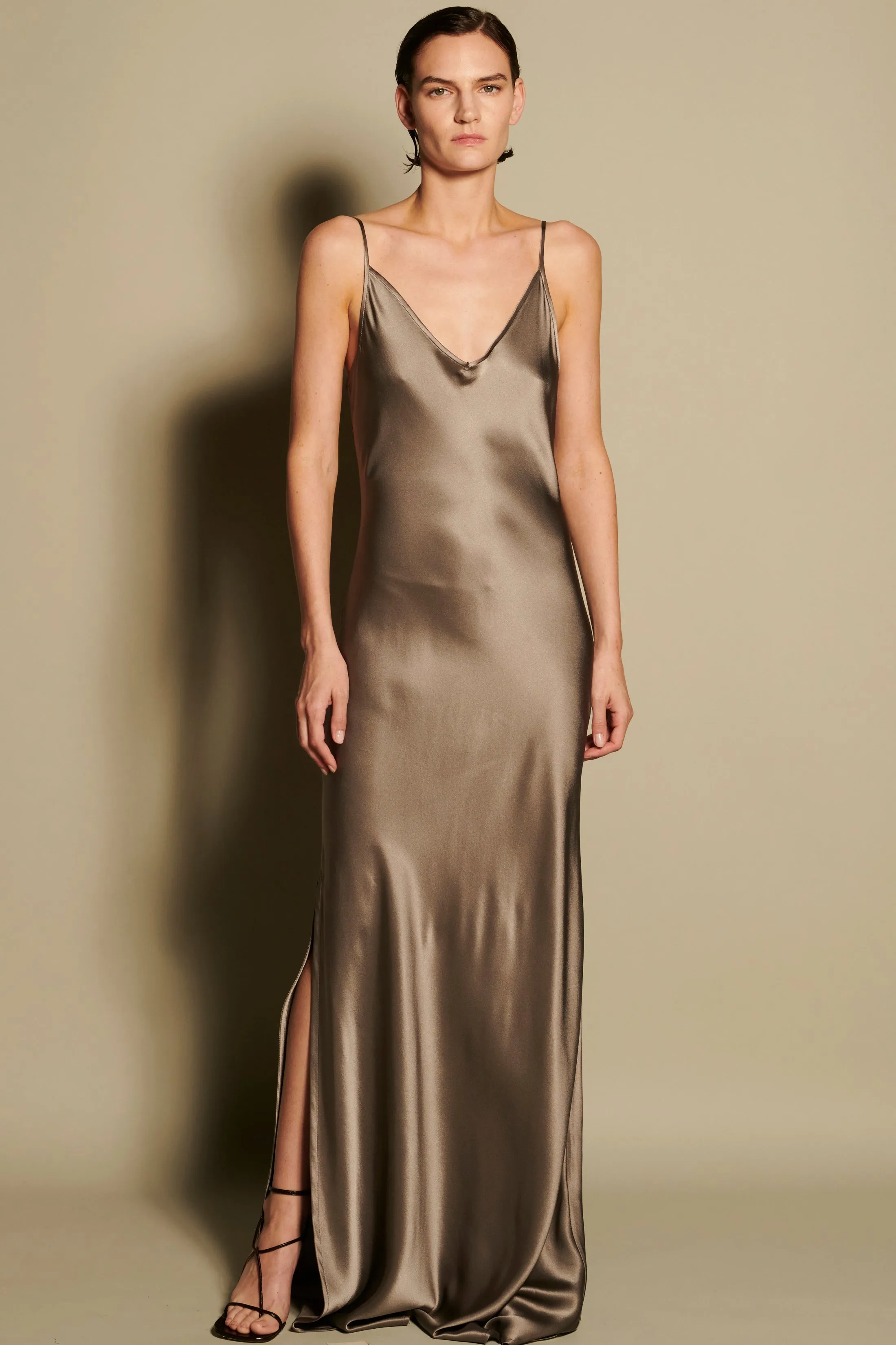 BM Full Length Slip Dress with Slit - Wheat