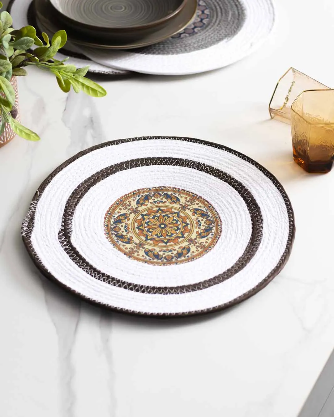 Bohemian Mandala Placemat - White Brown