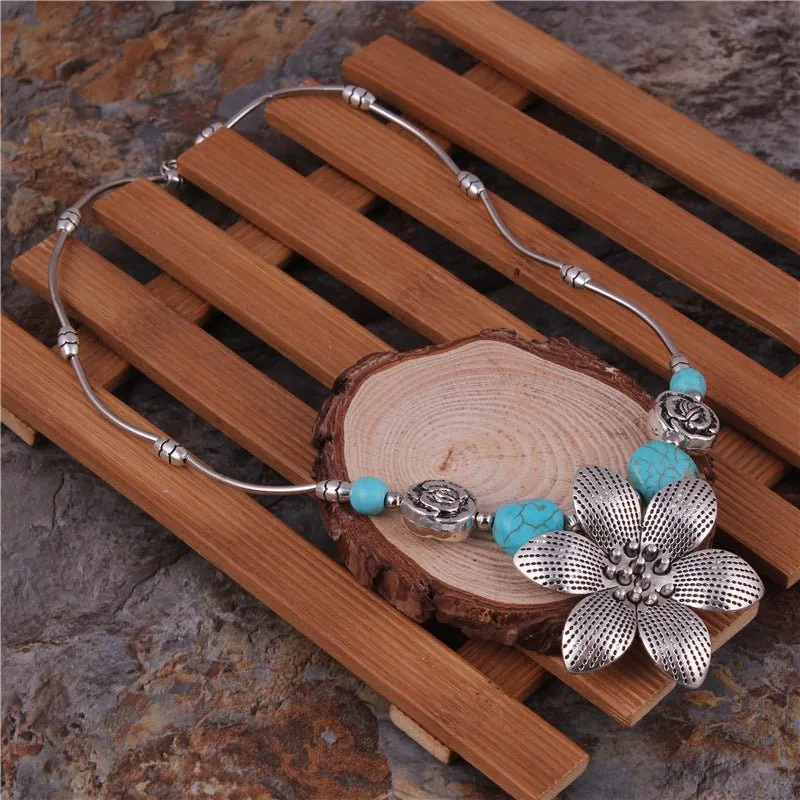 Bohemian Turquoise and Floral Necklace