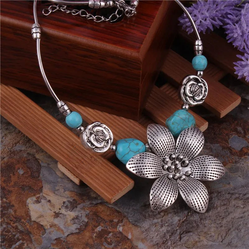 Bohemian Turquoise and Floral Necklace