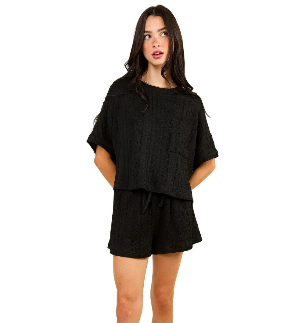 Boho Summer Cable Knit Texture Knit Top in Black *ARRIVING 7/30