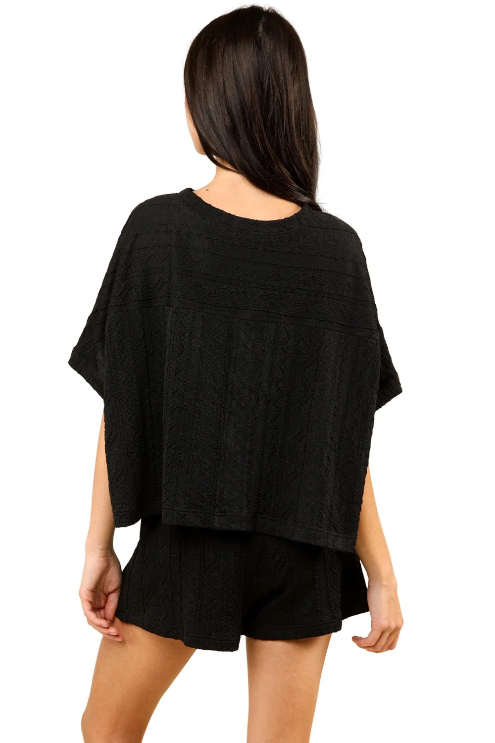 Boho Summer Cable Knit Texture Knit Top in Black *ARRIVING 7/30