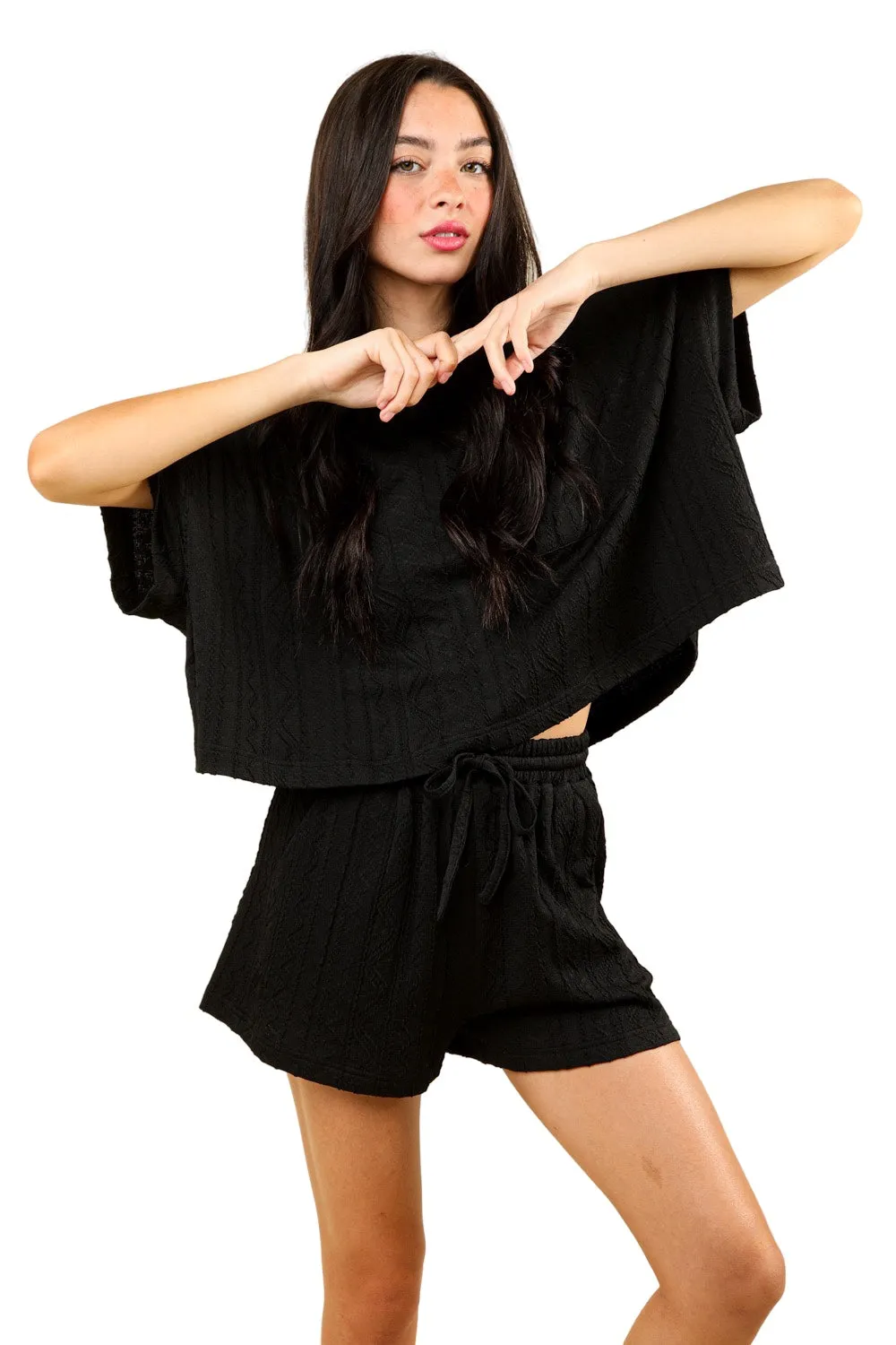 Boho Summer Cable Knit Texture Knit Top in Black *ARRIVING 7/30