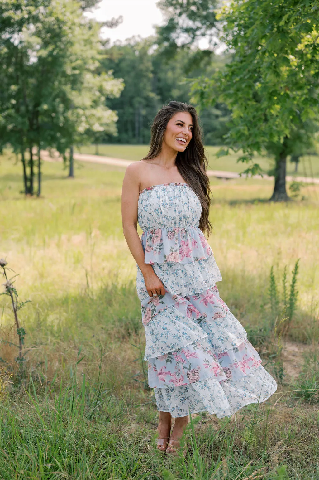 Botanical Tiered Maxi Dress- Blue Multi