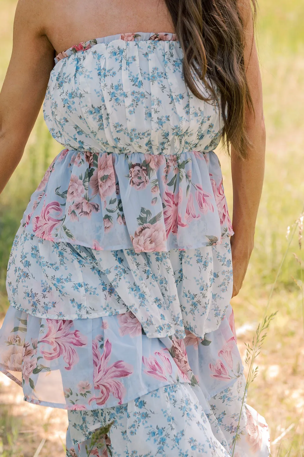 Botanical Tiered Maxi Dress- Blue Multi