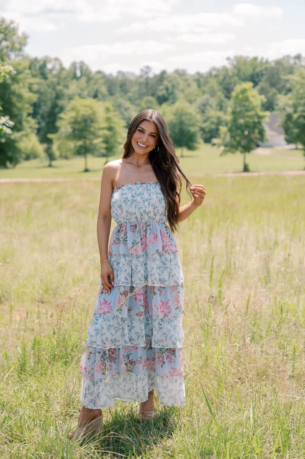 Botanical Tiered Maxi Dress- Blue Multi