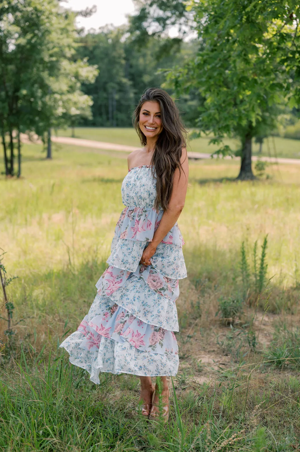 Botanical Tiered Maxi Dress- Blue Multi