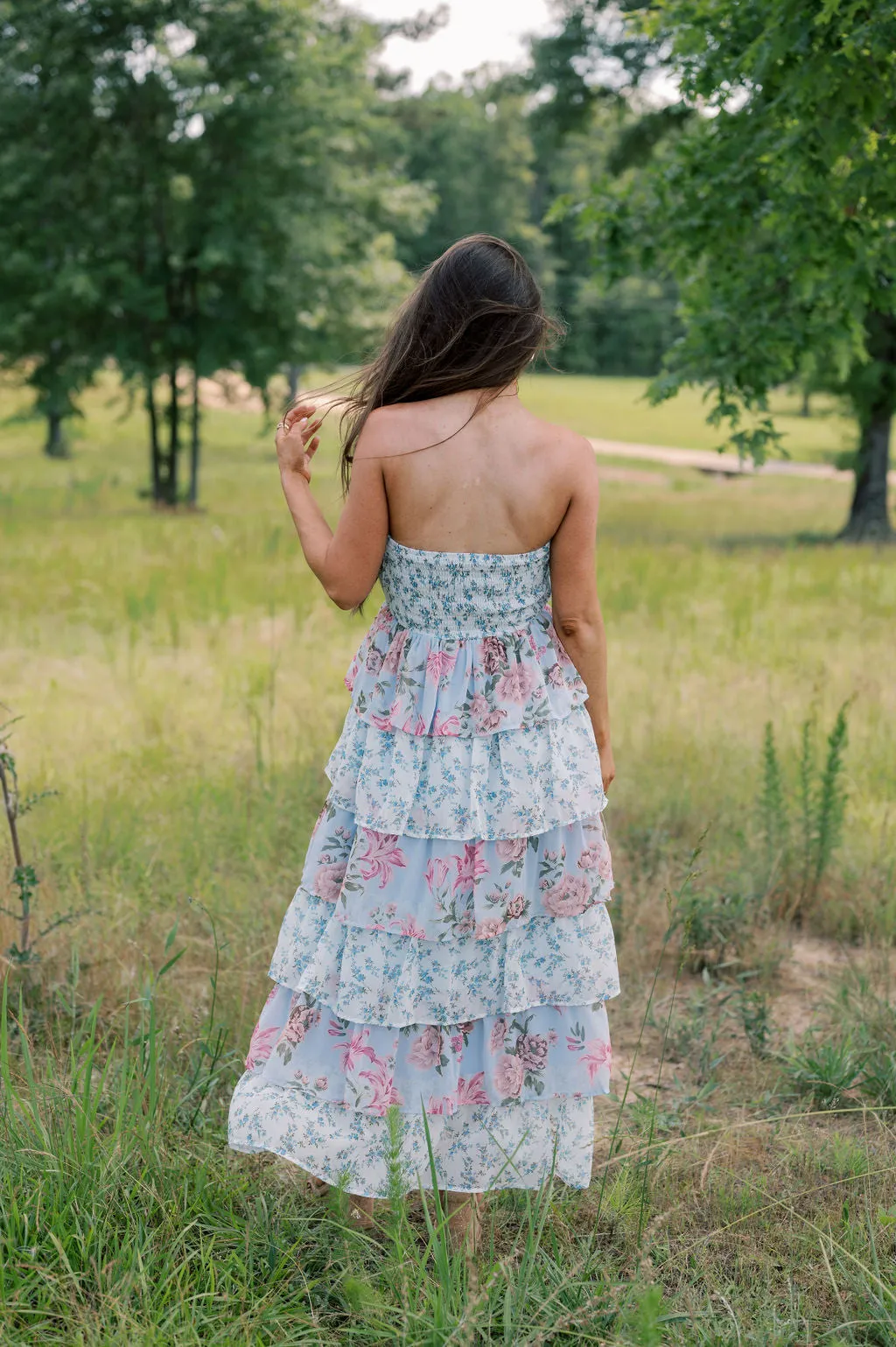 Botanical Tiered Maxi Dress- Blue Multi