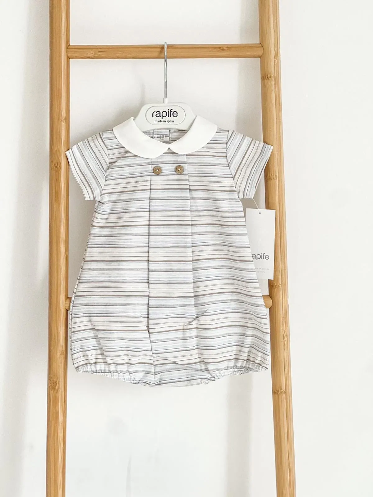 Boys Rapife Blue and Camel Stripe Peter Pan Romper