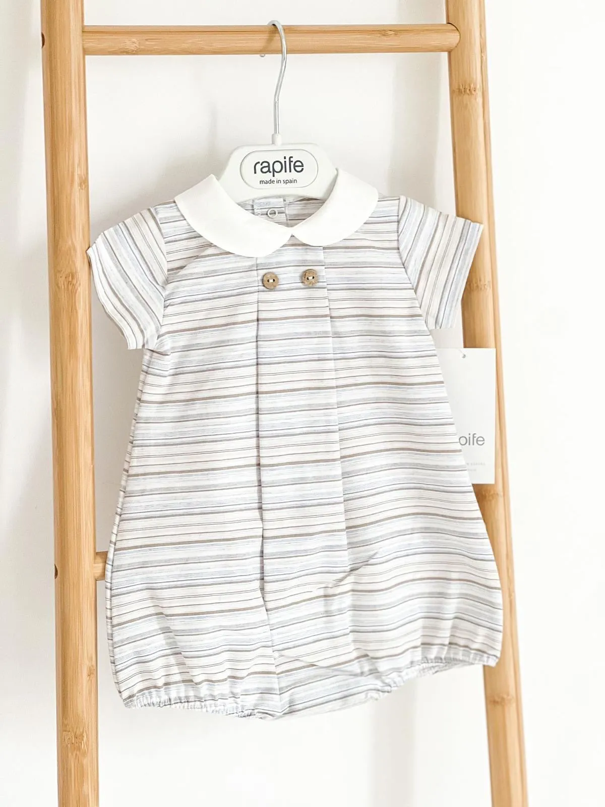 Boys Rapife Blue and Camel Stripe Peter Pan Romper