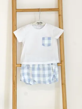 Boys Rapife Blue Gingham Pocket Shirt and Bloomer Set