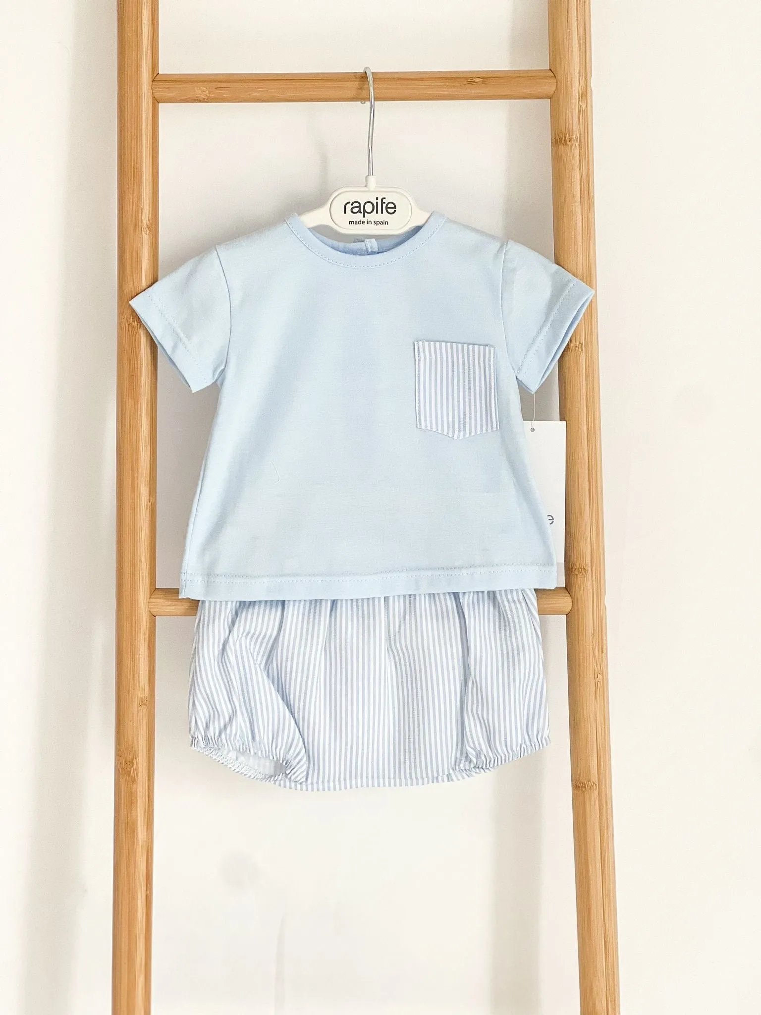 Boys Rapife Blue Stripe Pocket Shirt and Bloomer Set