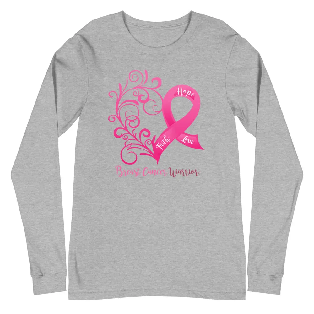 Breast Cancer Warrior Heart Long Sleeve Tee - Several Colors Available