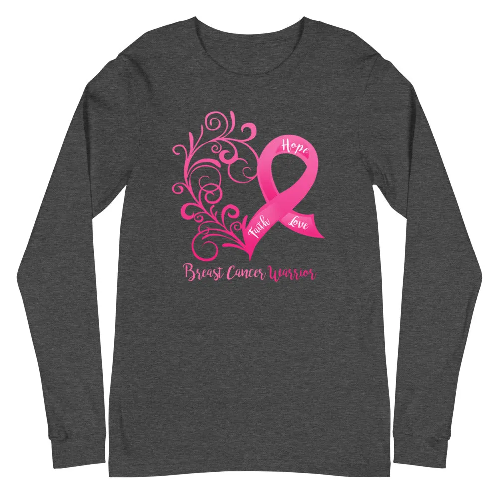 Breast Cancer Warrior Heart Long Sleeve Tee - Several Colors Available