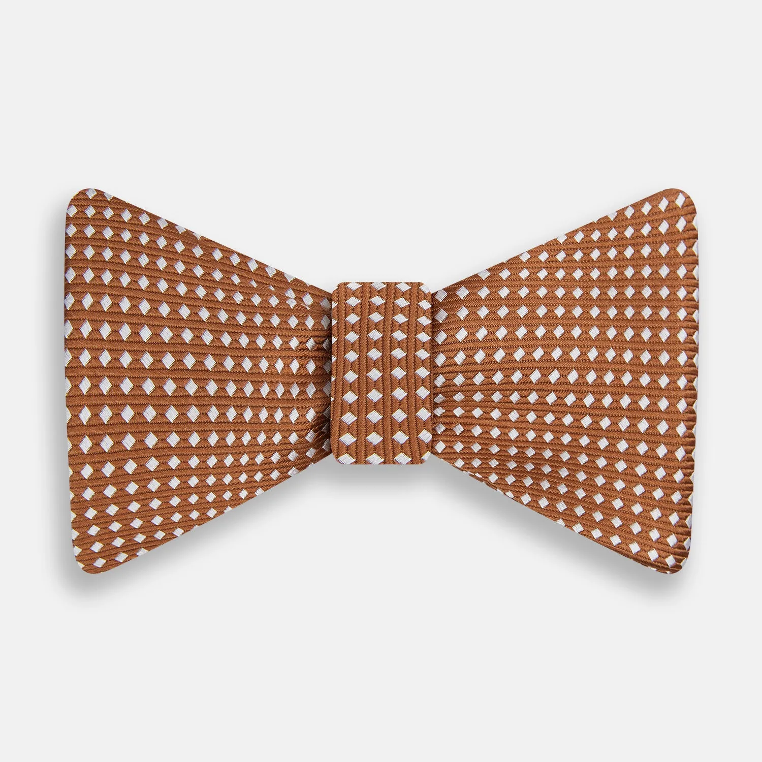 Brown and White Diamond Silk Bow Tie