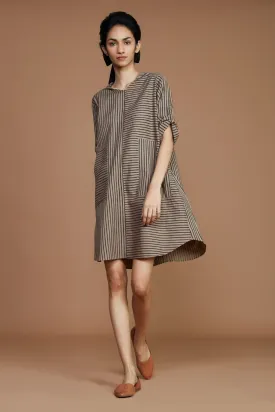 Brown With Charcoal Striped Hooded Dress