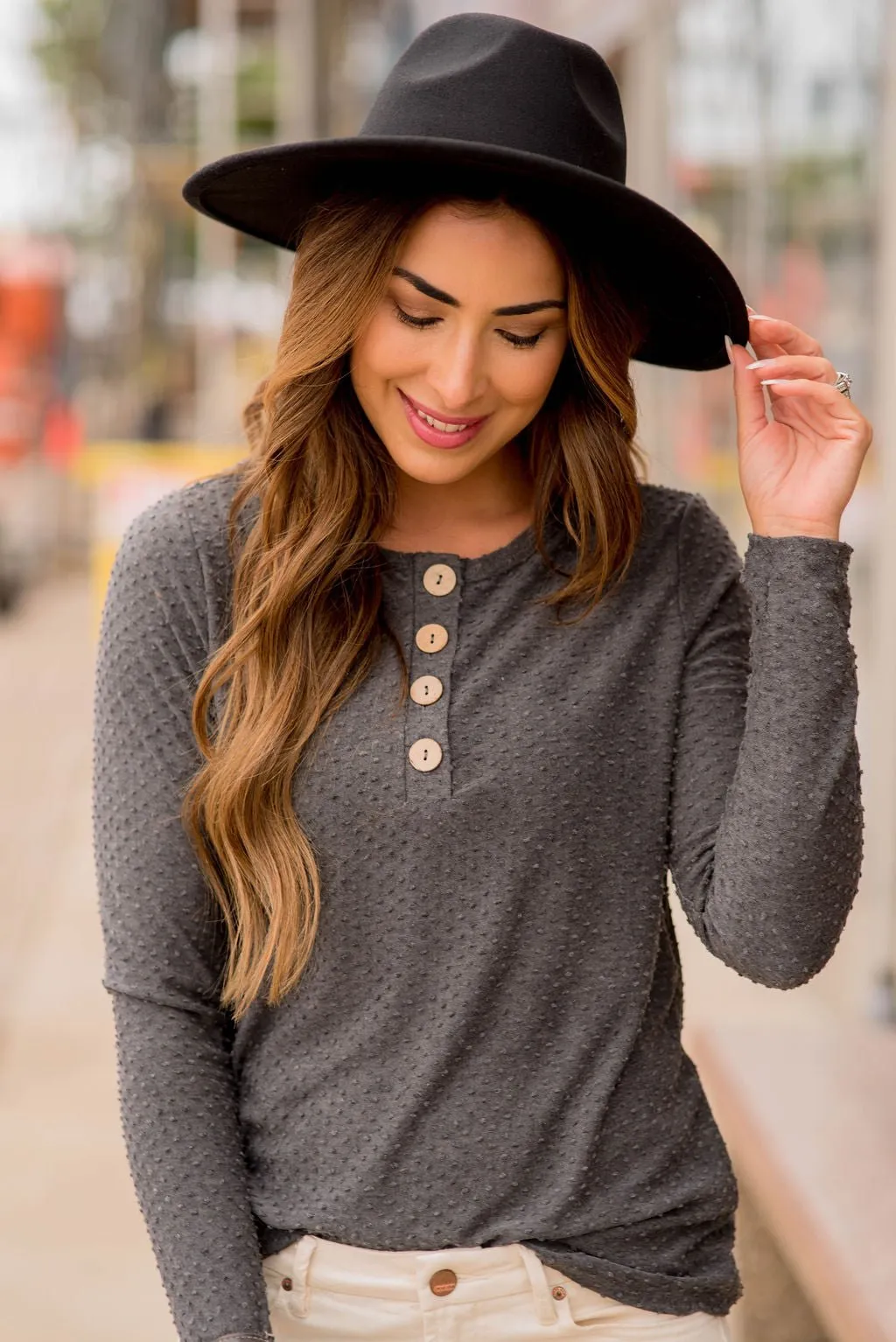 Button Mini Dot Long Sleeve Tee