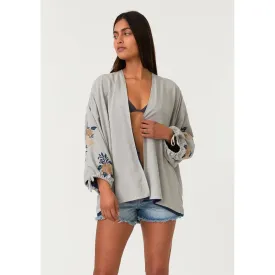 Camellia Floral Embroidered Long Sleeve Lovestitch Kimono Top