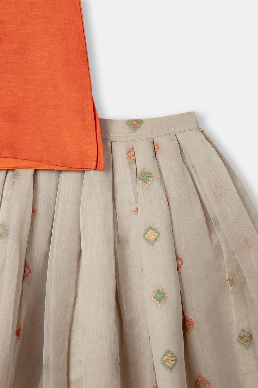 Chittythalli Girls Ethnic Wear Pavadai Set Ruffle Sleeves With Kasuti Hand Embroidery - Orange  - PS73