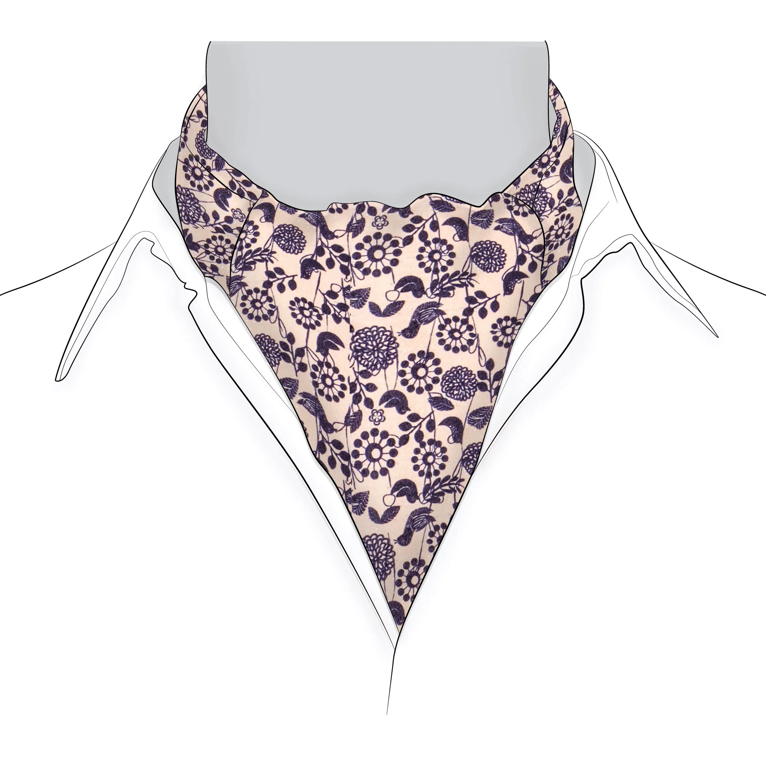 Chokor Apricot & Black Bird print Silk Cravat