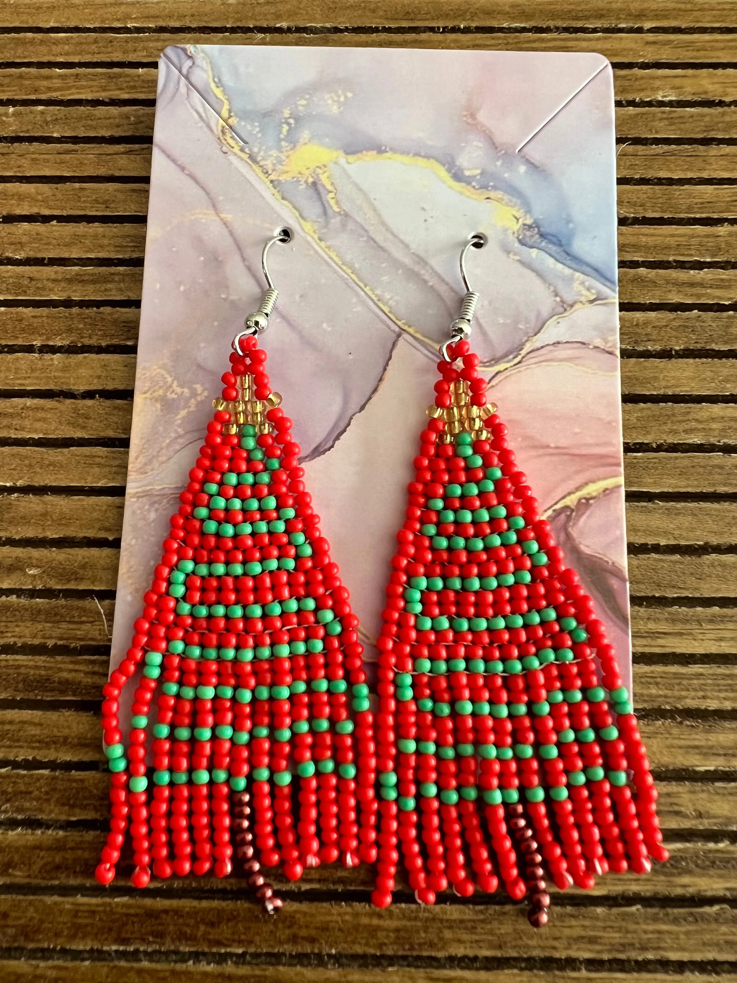 Christmas Tree Handmade Bead Earrings