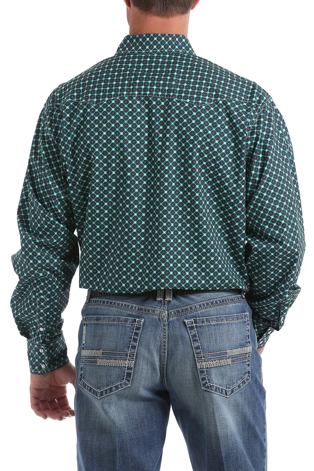 Cinch Men's Brown, Green, and Teal Geometric Print Snap Western Shirt