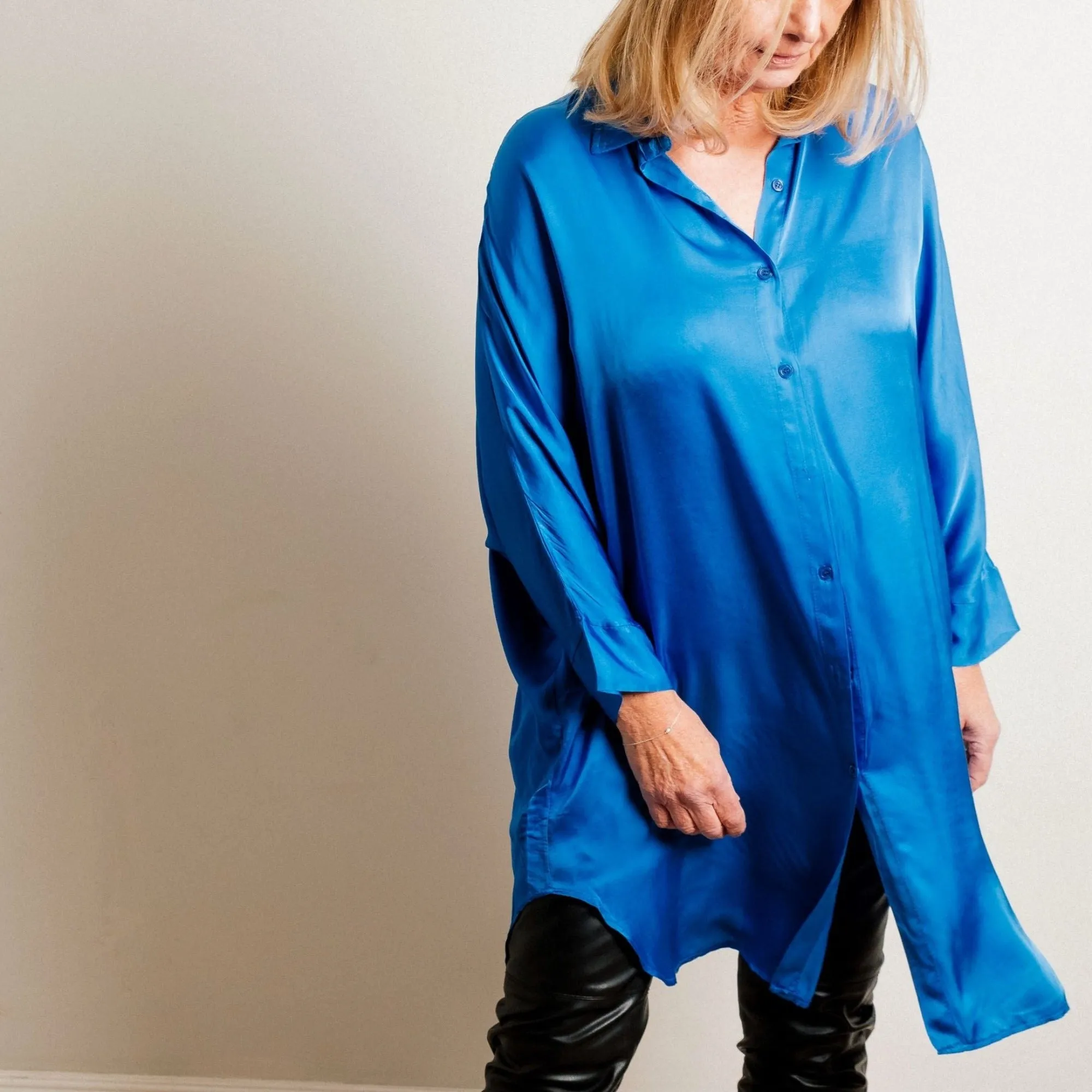 Cobalt Blue Silky Soft Oversize Trapeze Drape Shirt/Shirt Dress