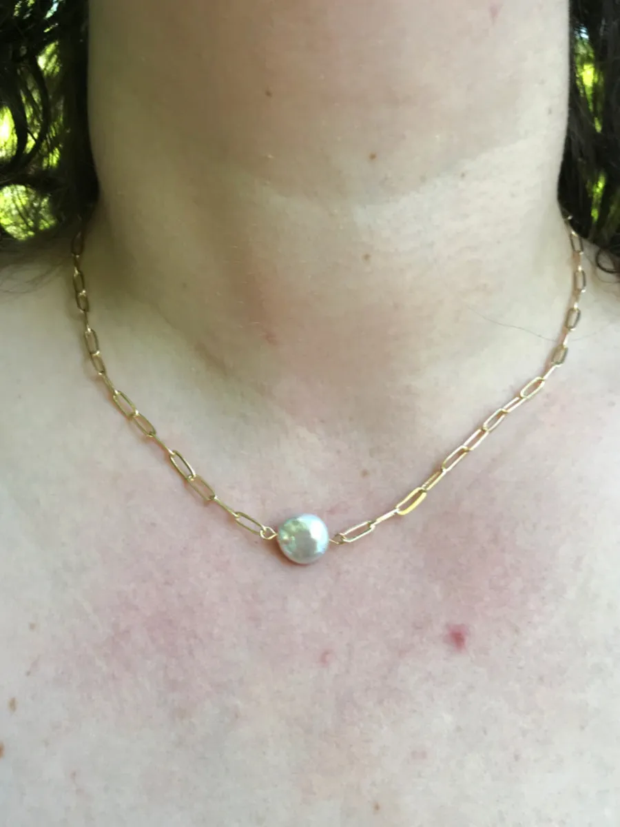 Coin Pearl & Link Chain Necklace