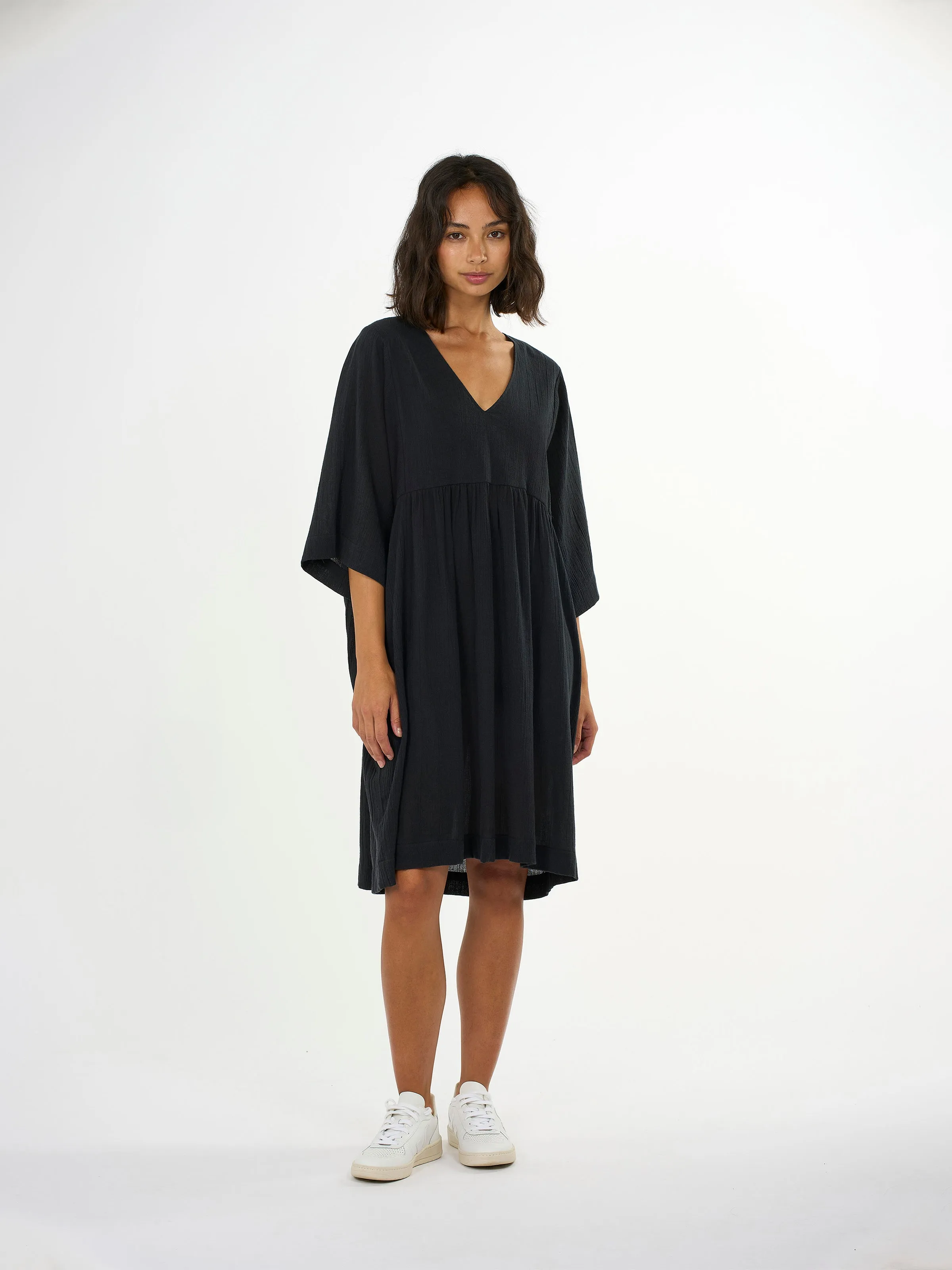 Cotton crepe A-shape dress - Black Jet