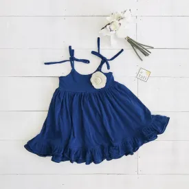 Dahlia Dress - Tie-Strap in Navy Cotton Stretch