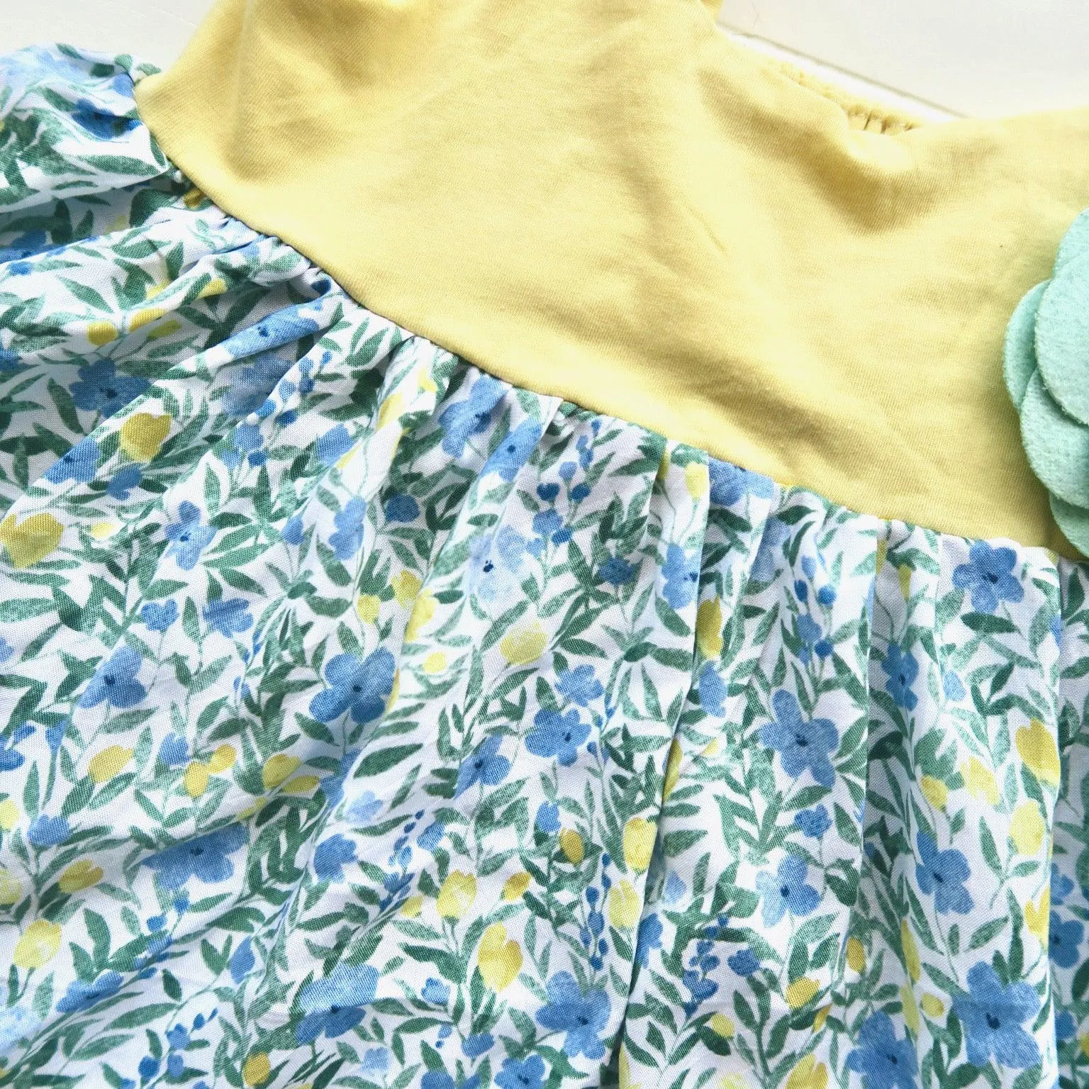 Dahlia Dress - Tie-Strap in Yellow Flower Garden & Yellow Cotton Stretch