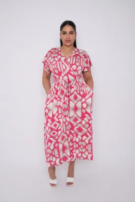 Dani Faux Wrap Dress in Pink Aztec Print