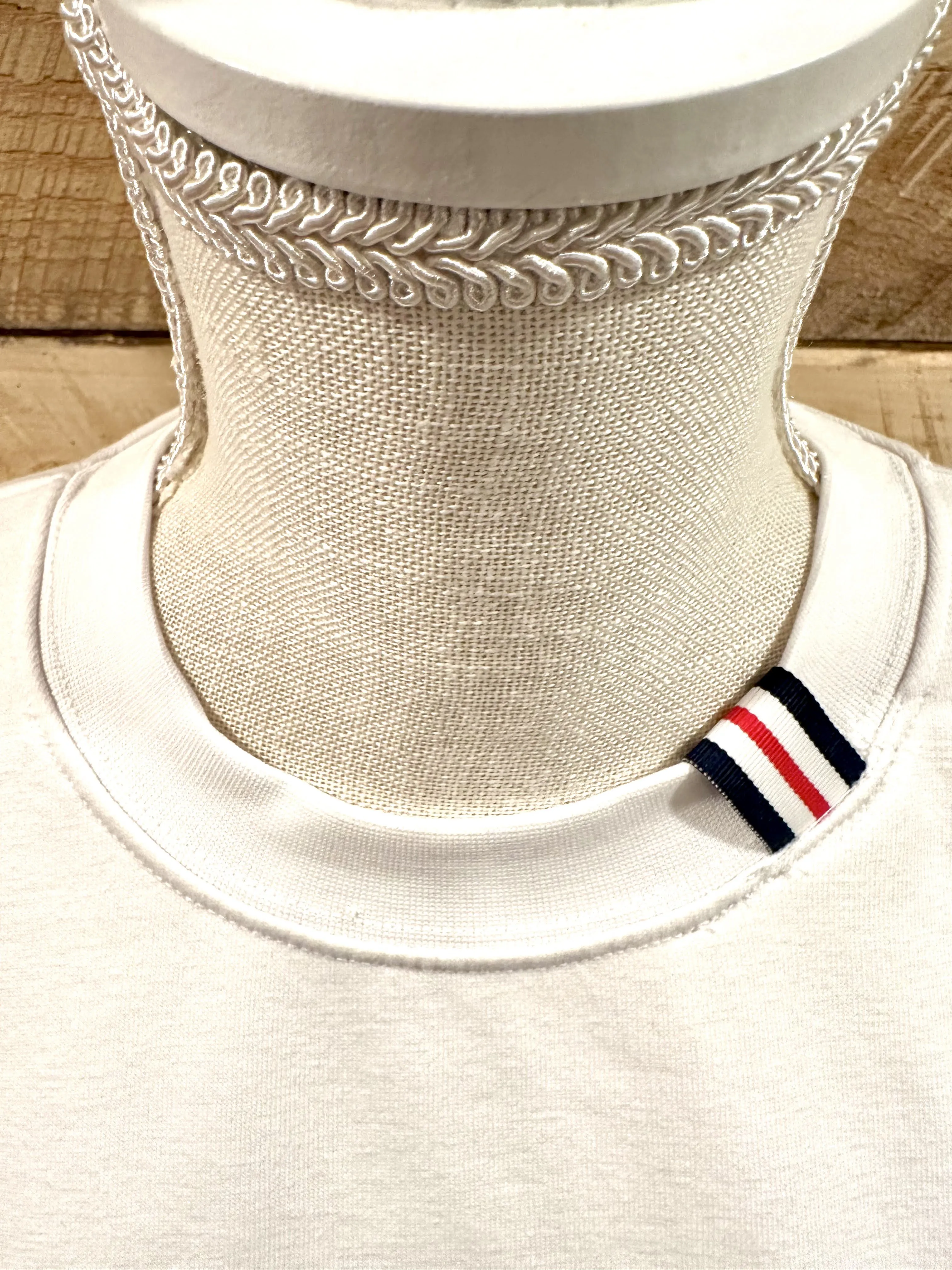 Danny Crew Neck Sweatshirt - White w Red, White & Navy Stripe Ribbon (Danny02)