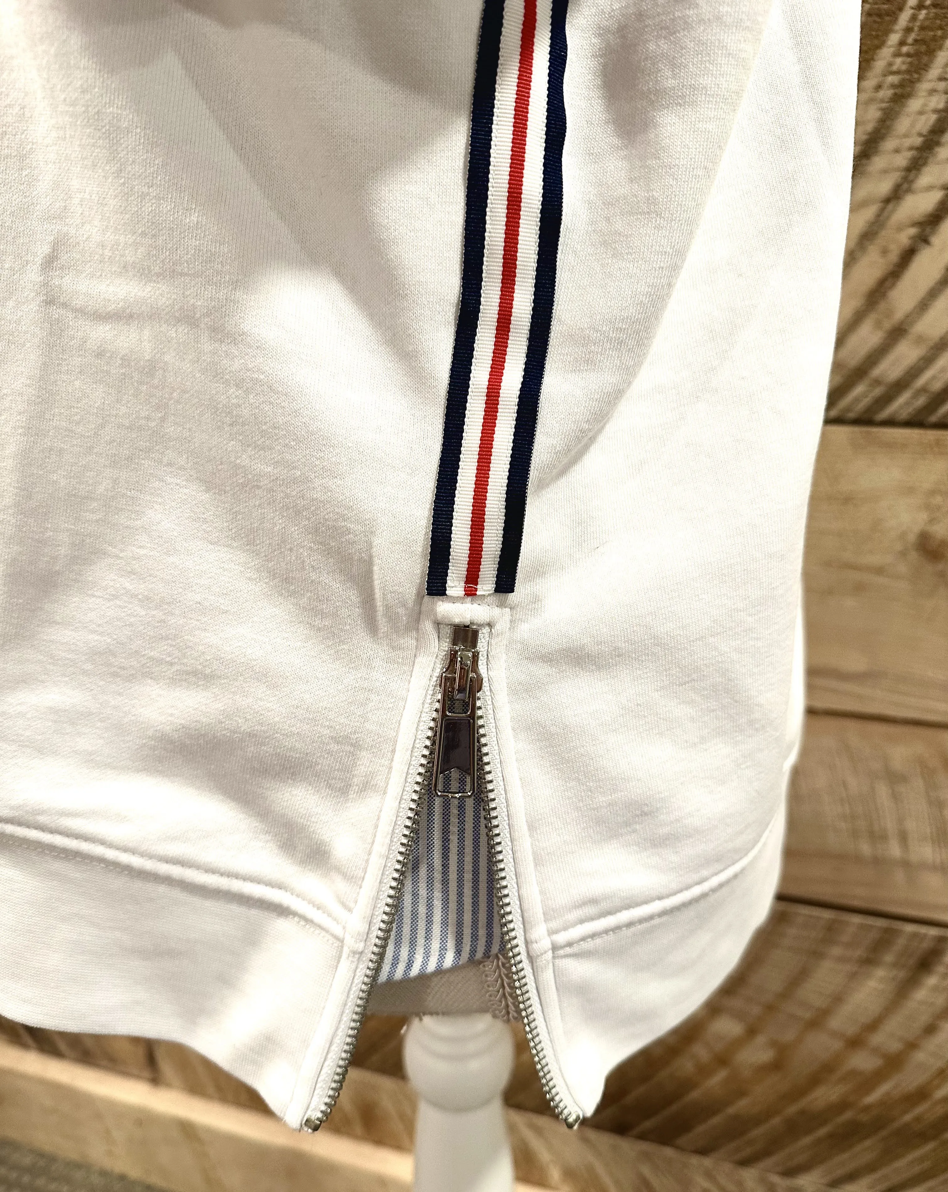 Danny Crew Neck Sweatshirt - White w Red, White & Navy Stripe Ribbon (Danny02)