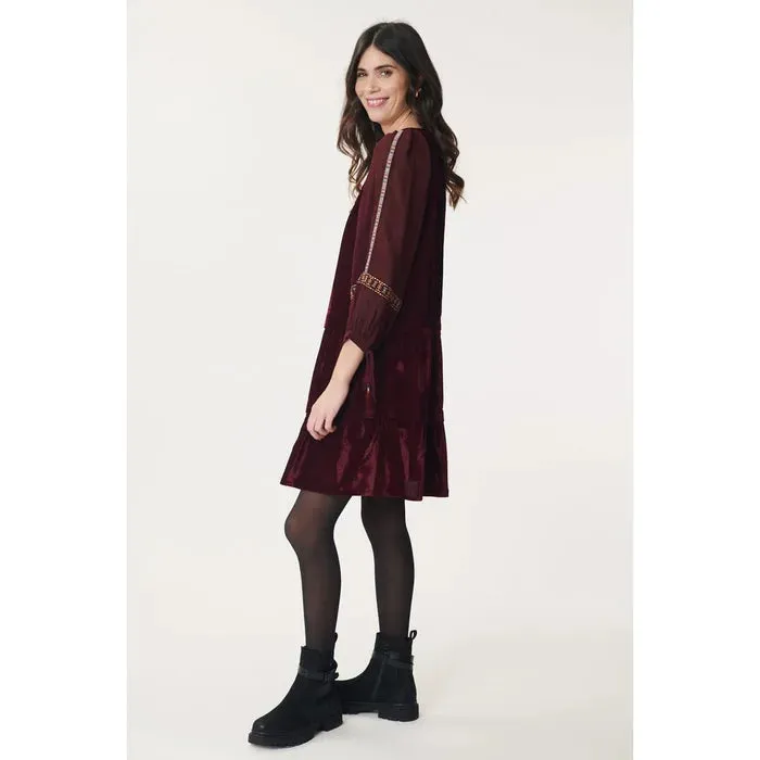 Delfina Embroidered Dress - Garnet