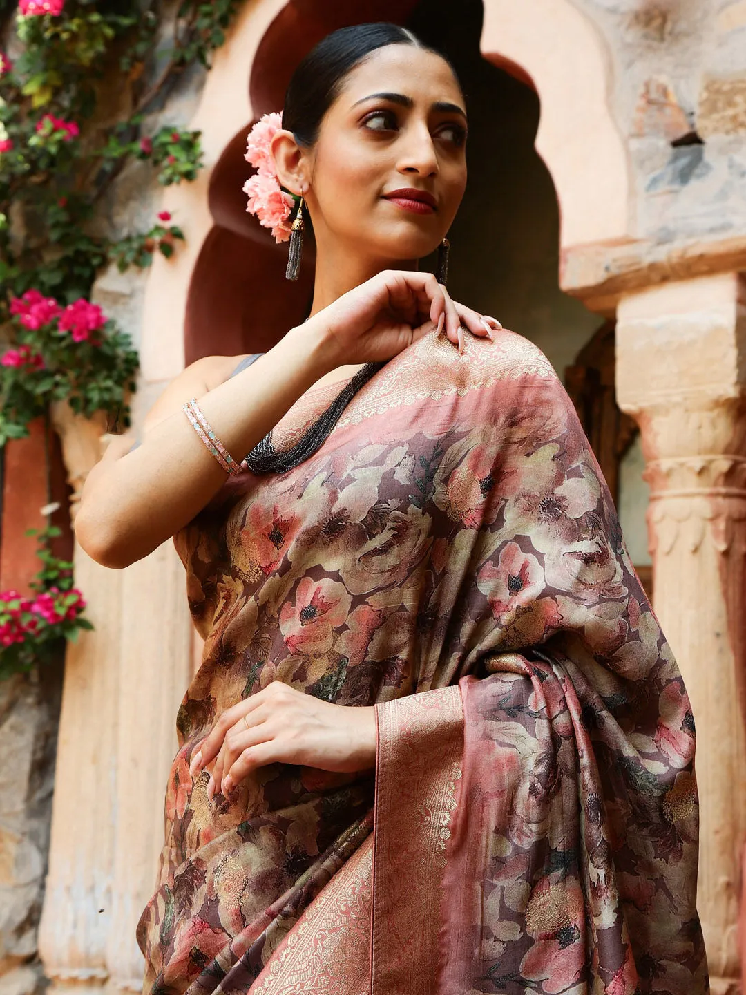 Digital Floral Printed Handloom Saree