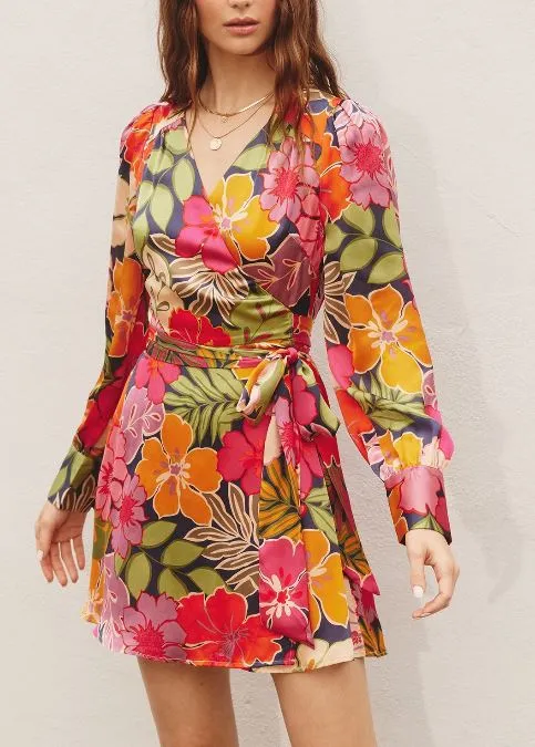 Dress Forum Hawaiian Garden Floral Long Sleeve Wrap Dress