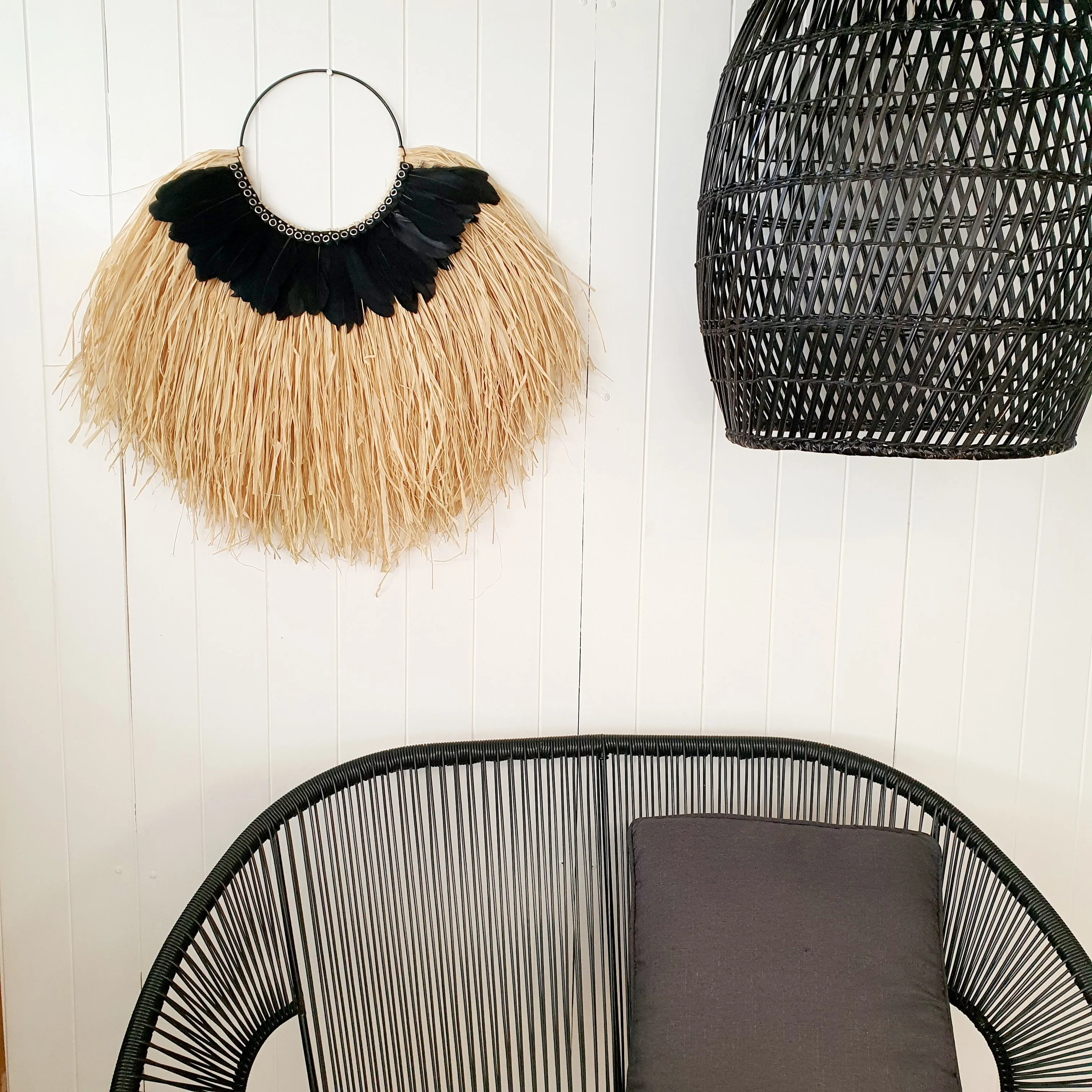 Feathered Boho Ratan Wall Hanging