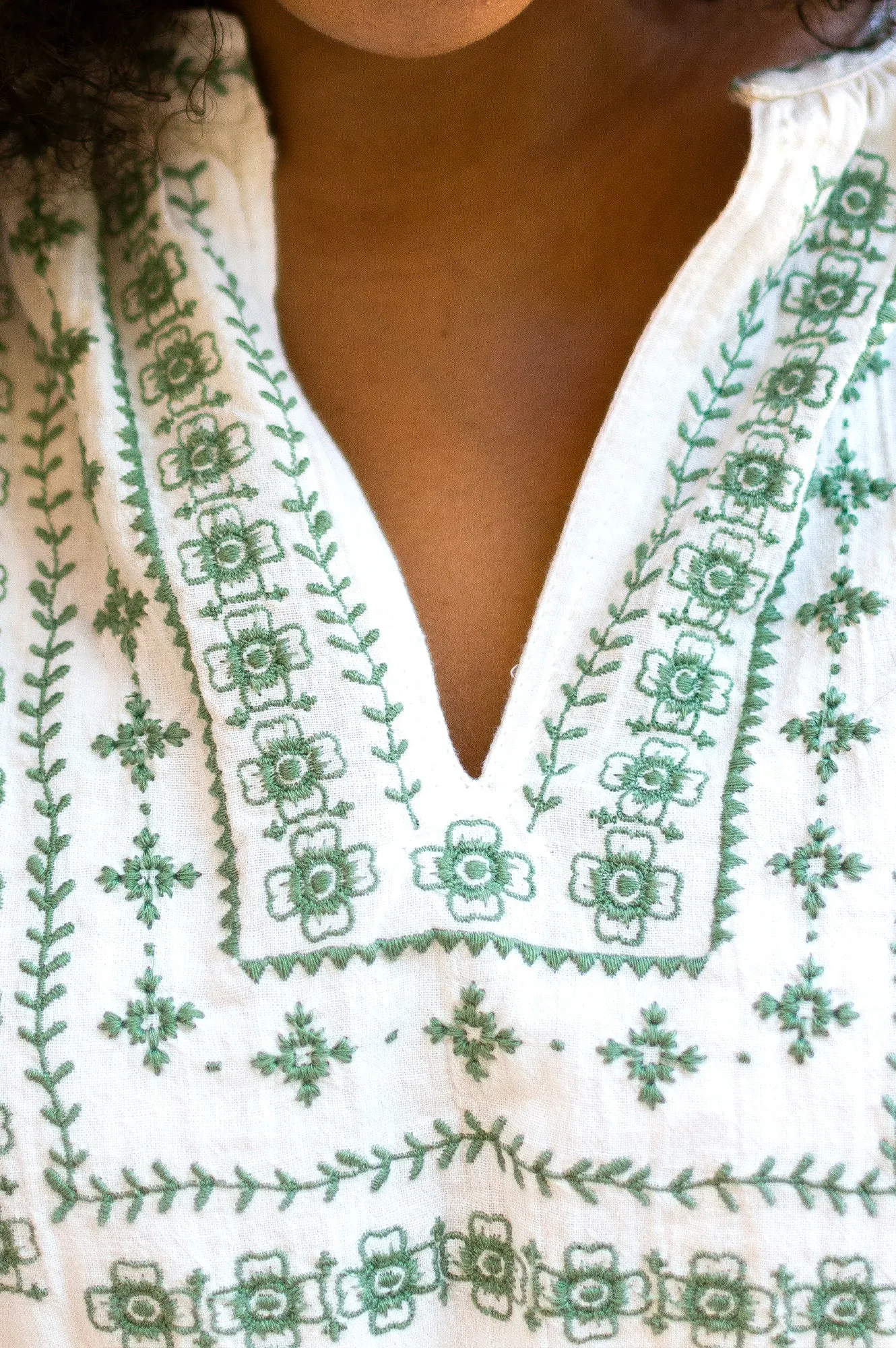 Freida Embroidered Dress | Cream/Sage