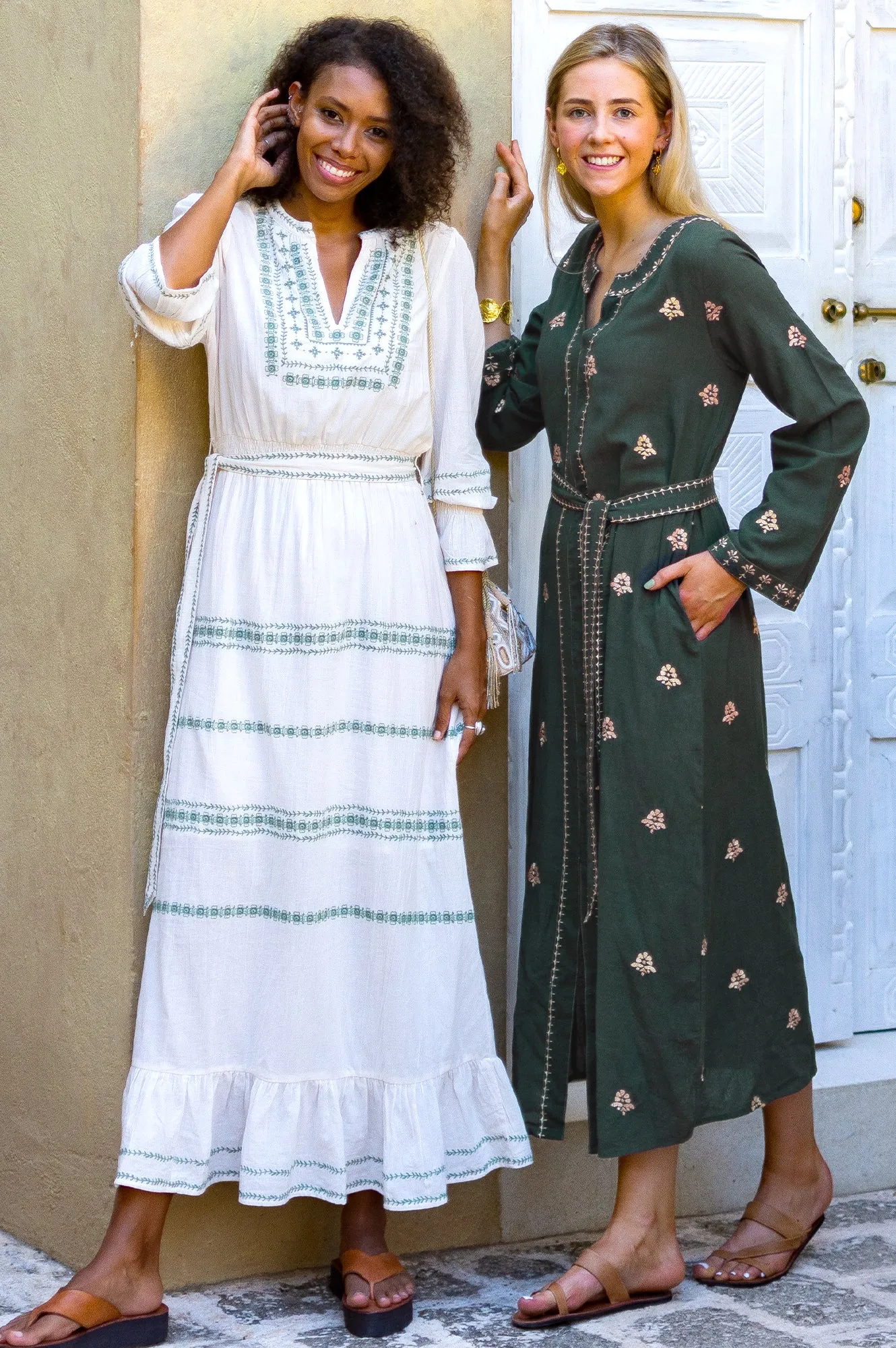 Freida Embroidered Dress | Cream/Sage