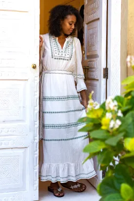 Freida Embroidered Dress | Cream/Sage