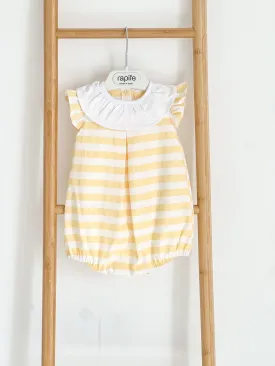 Girls Rapife Lemon Stripe Frill Collar Romper