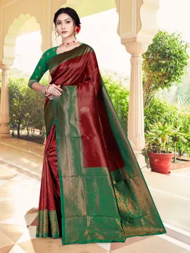 Gorgeous Art Silk Wedding Saree in Elegant Navy blue & Maroon - Exclusive Fancy Collection at ₹795!