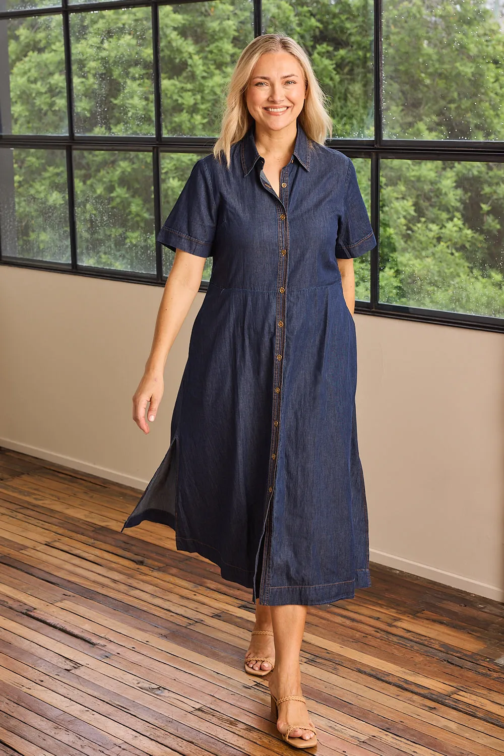 Gracie Chambray Dress in Dark Wash