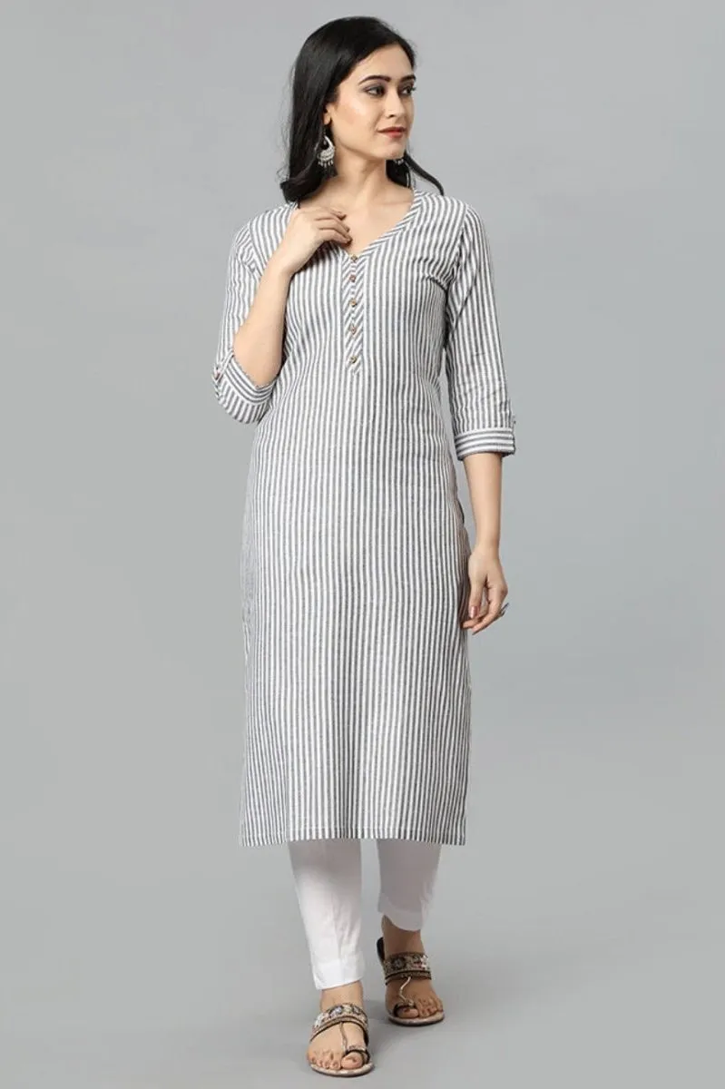 Gray V Neck Candy Cane Kurta