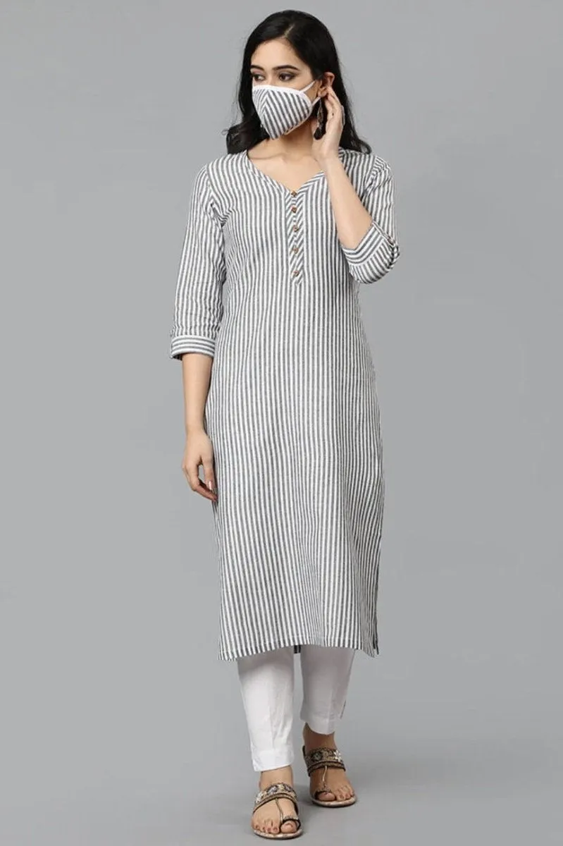 Gray V Neck Candy Cane Kurta